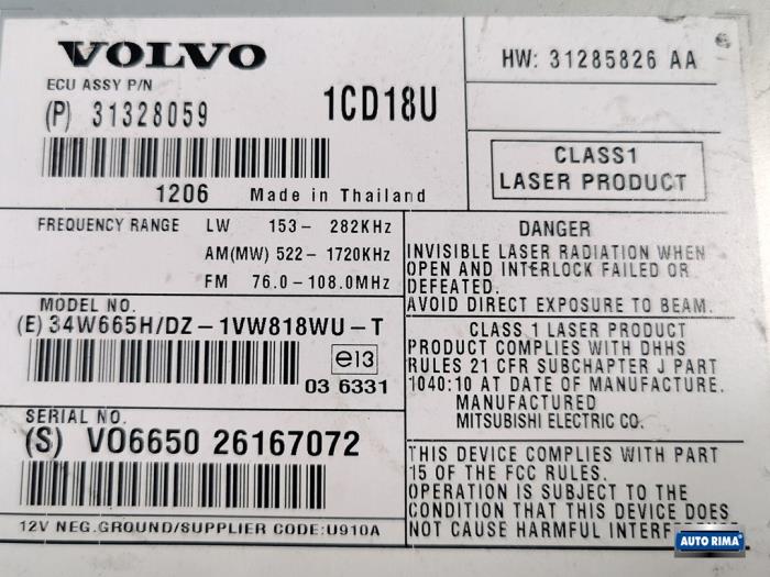 Reproductor de CD de un Volvo V50 (MW) 1.6 D2 16V 2012