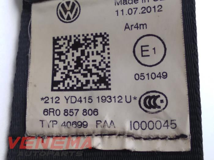 Rear seatbelt, right from a Volkswagen Polo V (6R) 1.2 TDI 12V BlueMotion 2012