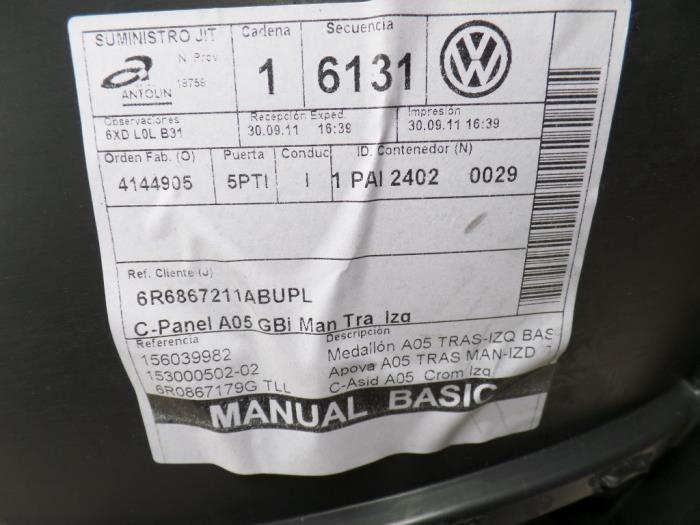 Rear door trim 4-door, left from a Volkswagen Polo V (6R) 1.2 TDI 12V BlueMotion 2011