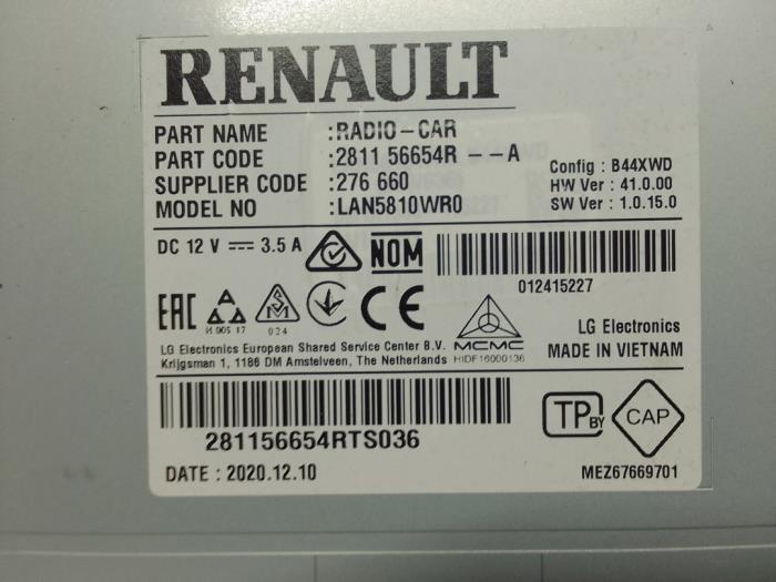 Radio van een Renault Master IV (MA/MB/MC/MD/MH/MF/MG/MH) 2.3 dCi 150 16V 2021