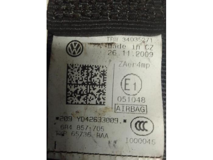 Front seatbelt, left from a Volkswagen Polo V (6R) 1.2 TSI 2010