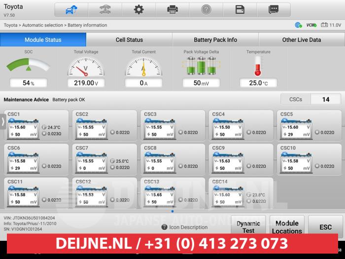 Używane Akumulator (Hybryda) Toyota Prius (ZVW3) 1.8 16V Cena € 650,00 Procedura marży oferowane przez V.Deijne Jap.Auto-onderdelen BV