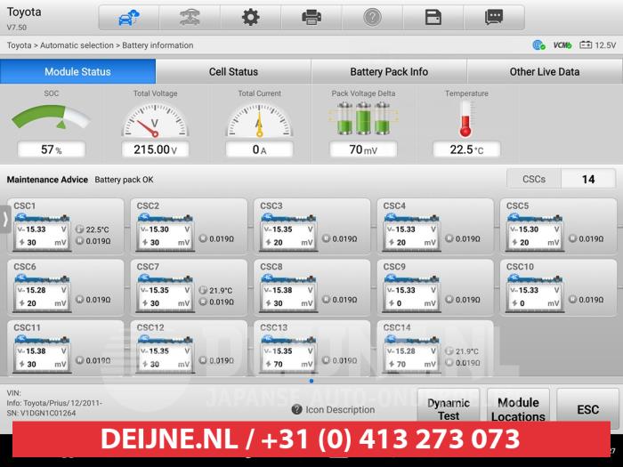 Używane Akumulator (Hybryda) Toyota Prius (ZVW3) 1.8 16V Cena € 600,00 Procedura marży oferowane przez V.Deijne Jap.Auto-onderdelen BV