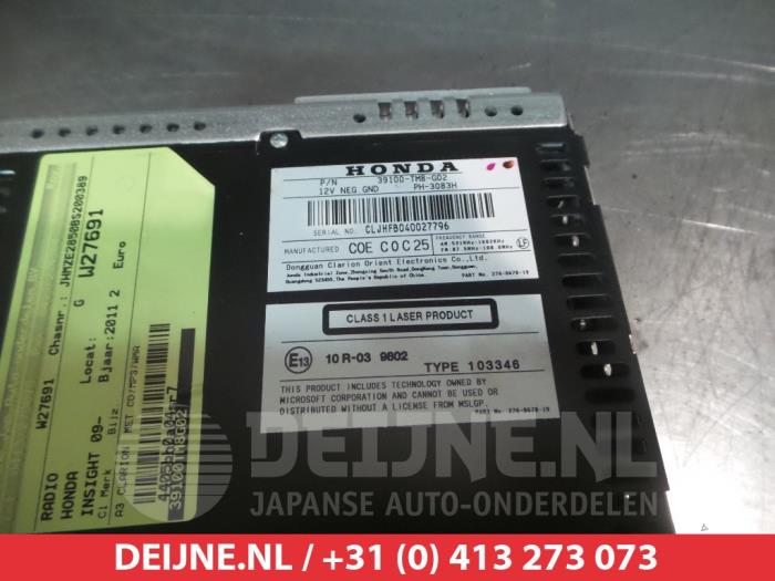 Używane Radio Honda Insight (ZE2) 1.3 16V VTEC Cena € 50,00 Procedura marży oferowane przez V.Deijne Jap.Auto-onderdelen BV