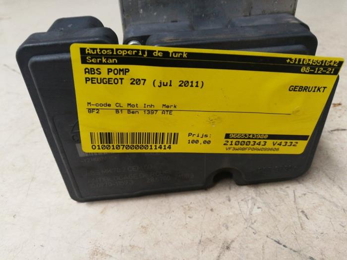 Usagé Bloc ABS Peugeot 207/207+ (WA/WC/WM) 1.4 16V Vti Prix € 108,90 Prix TTC proposé par Autosloperij de Turk