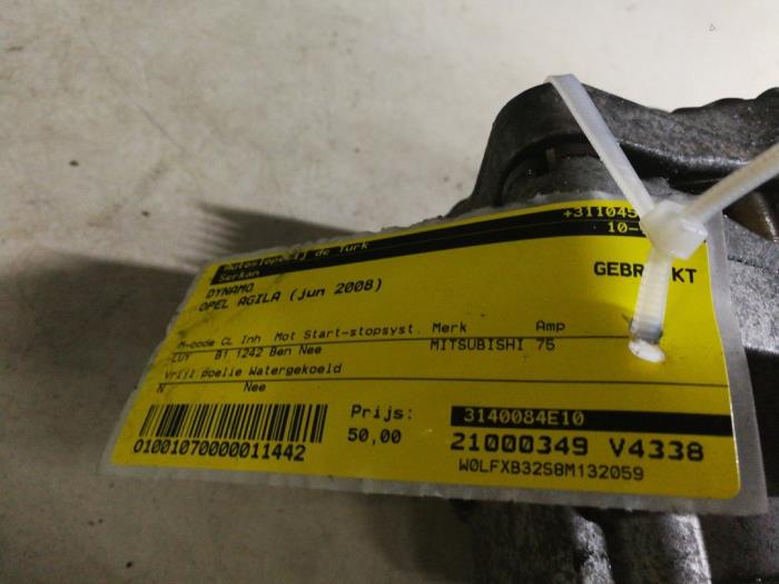 Usagé Dynamo Opel Agila (B) 1.2 16V Prix € 32,67 Prix TTC proposé par Autosloperij de Turk