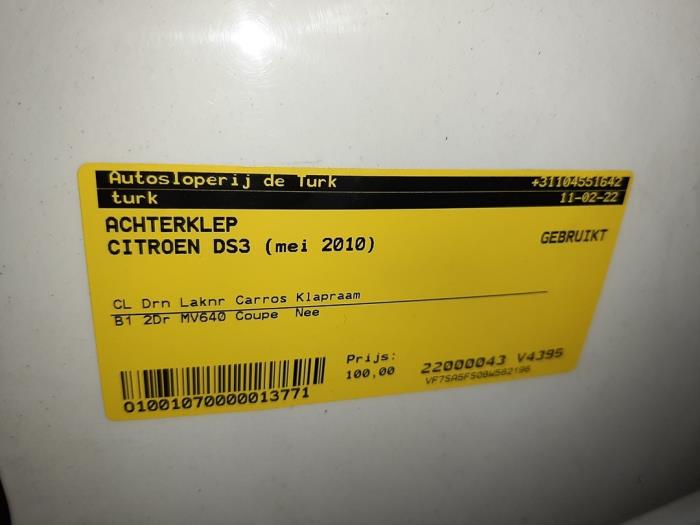 Baklucka från en Citroën DS3 (SA) 1.6 VTi 120 16V 2010