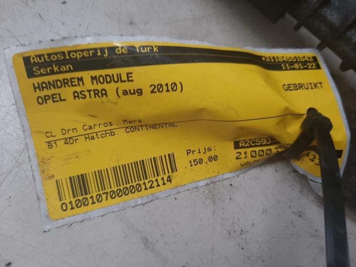 Parking brake module Opel Astra J 1.4 Turbo 16V A2C59378550 CONTINENTAL