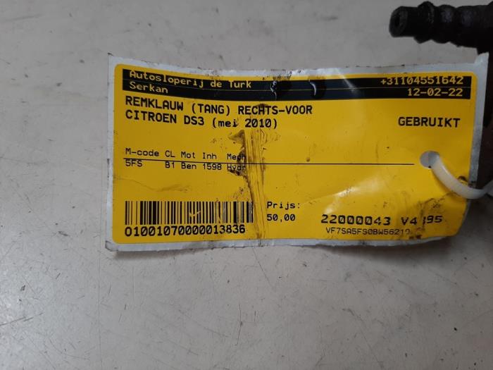 Främre bromsok, höger från en Citroën DS3 (SA) 1.6 VTi 120 16V 2010