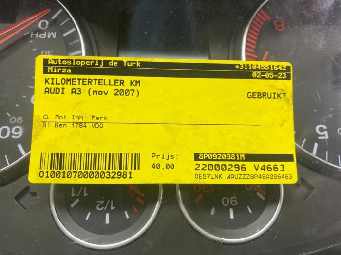 Odometer KM from a Audi A3 Sportback (8PA) 1.8 TFSI 16V 2007