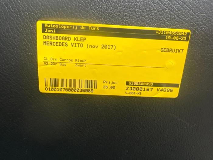 Tapa salpicadero de un Mercedes-Benz Vito (447.6) 2.2 114 CDI 16V 2017