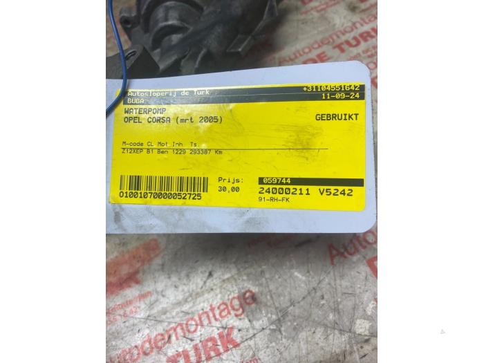 Gebrauchte Wasserpumpe Opel Corsa C (F08/68) 1.2 16V Twin Port Preis € 32,67 Mit Mehrwertsteuer angeboten von Autosloperij de Turk