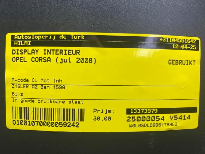 Used Interior display Opel Corsa D 1.6i OPC 16V Turbo Price € 32,67 Inclusive VAT offered by Autosloperij de Turk