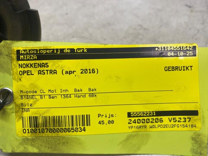 Usagé Arbre à cames Opel Astra J GTC (PD2/PF2) 1.4 Turbo 16V ecoFLEX 120 Prix € 54,45 Prix TTC proposé par Autosloperij de Turk
