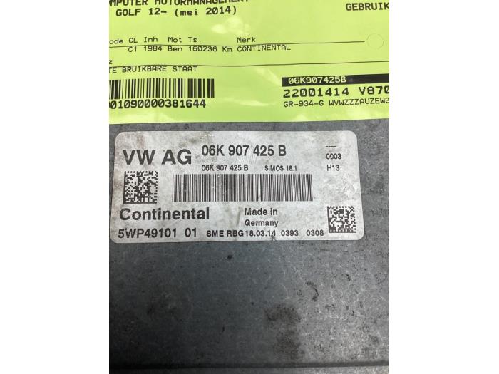 Ordenador de gestión de motor de un Volkswagen Golf VII (AUA) 2.0 R 4Motion 16V 2014