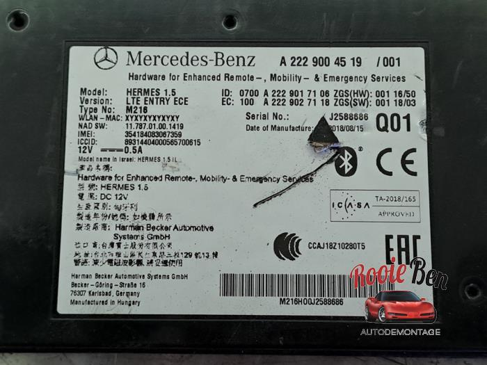 Modul Bluetooth z Mercedes-Benz B (W246/W242) 2.2 B-220 CDI BlueEFFICIENCY,d 16V 2019