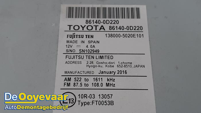Navigation System van een Toyota Yaris III (P13) 1.5 16V Hybrid 2016