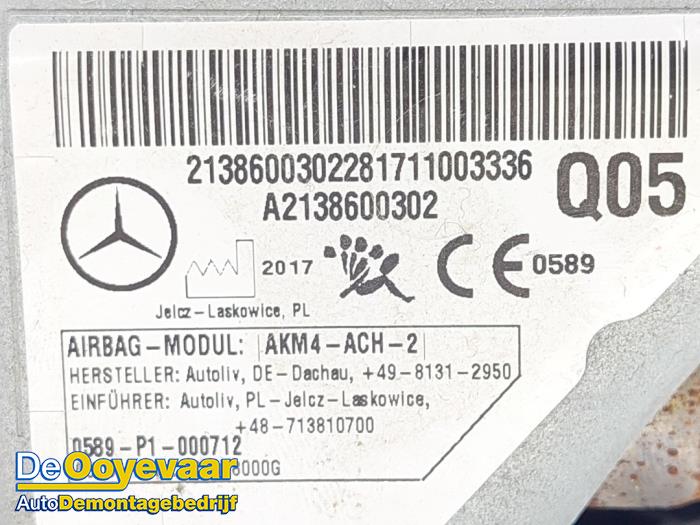 Airbag set + dashboard d'un Mercedes-AMG E Estate AMG (S213) 4.0 E-63 S AMG V8 Turbo 4-Matic+ 2017