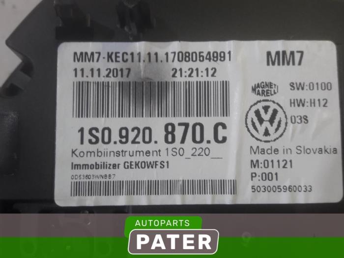 Compteur kilométrique KM d'un Volkswagen Up! (121) 1.0 12V 60 2017