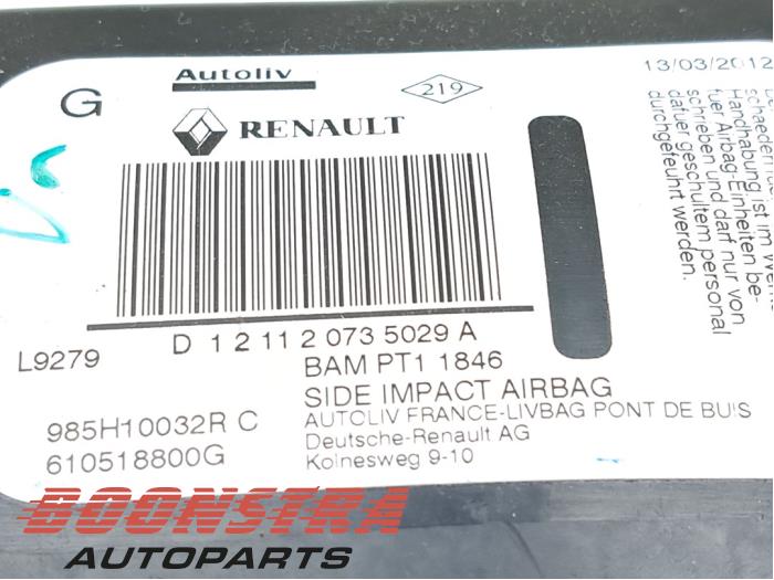 Asiento de airbag de un Renault Megane III Grandtour (KZ) 1.5 dCi 110 2012
