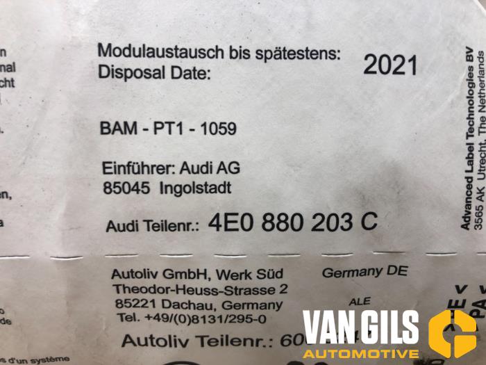 Zestaw+Modul poduszki powietrznej z Audi A8 (D3) 3.0 TDI V6 24V Quattro 2010