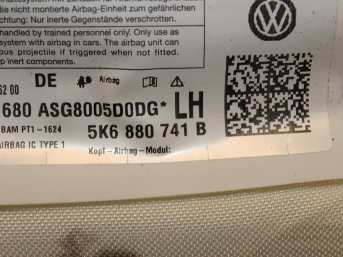Airbag de toit gauche d'un Volkswagen Golf VI (5K1) 1.4 TSI 160 16V 2009