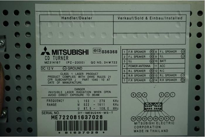 Reproductor de CD y radio de un Mitsubishi Colt (Z2/Z3) 1.1 12V 2010