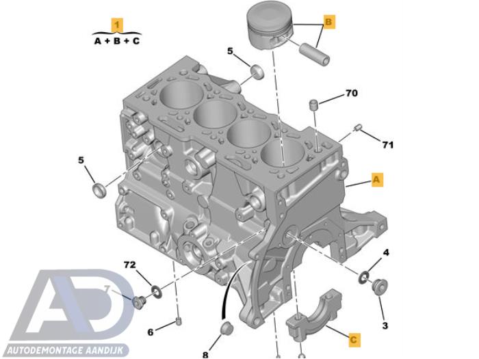 Used Engine crankcase Peugeot 307 Break (3E) 1.6 16V Price € 199,99 Margin scheme offered by Autodemontage Aandijk