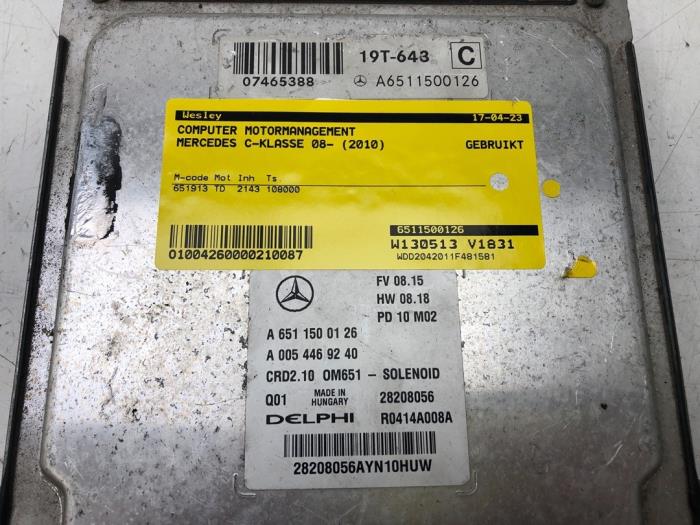 Used Engine management computer Mercedes C Estate (S204) 2.2 C-200 CDI 16V . Price € 103,95 Margin scheme offered by Wessel Parts & Service B.V.