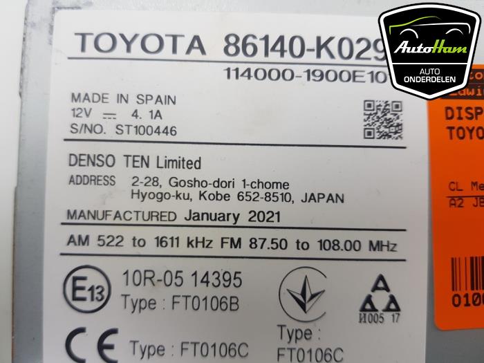 Display unité de contrôle multi media d'un Toyota Yaris IV (P21/PA1/PH1) 1.5 12V Hybrid 2021