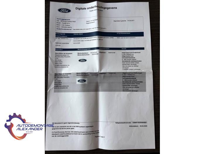 Motor van een Ford Transit 2.0 TDCi 16V Eco Blue 170 2017