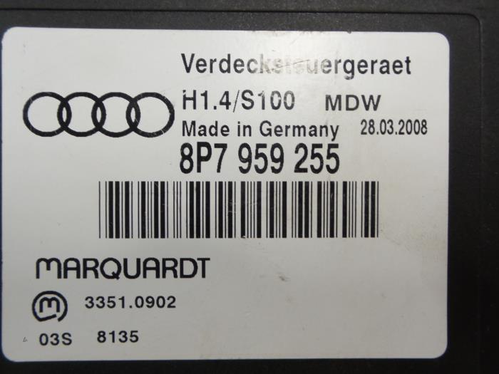 Ordinateur toit escamotable d'un Audi A3 Cabriolet (8P7) 2.0 TDI 16V 2009