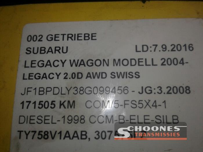 Skrzynia biegów z Subaru Legacy 2008