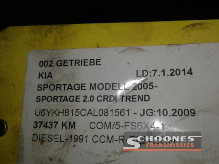 Boîte de vitesse d'un Kia Sportage (JE) 2.0 CRDi 16V VGT 4x4 2009