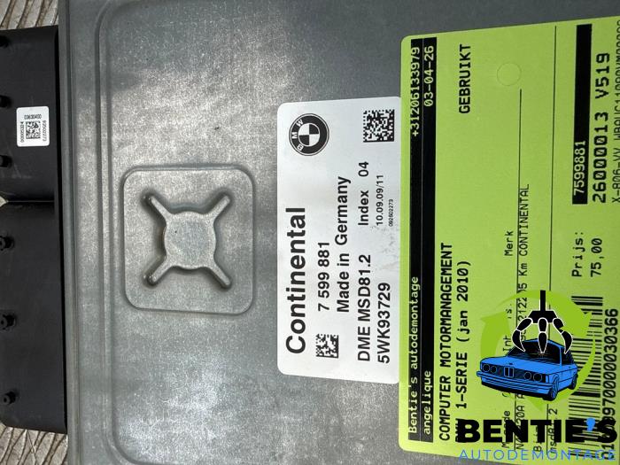 Used Engine management computer BMW 1 serie (E82) 120i 16V Price € 65,00 Margin scheme offered by Bentie's autodemontage
