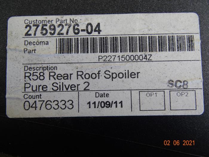 Tylny spojler z MINI Mini (R56) 1.6 16V Cooper S 2011