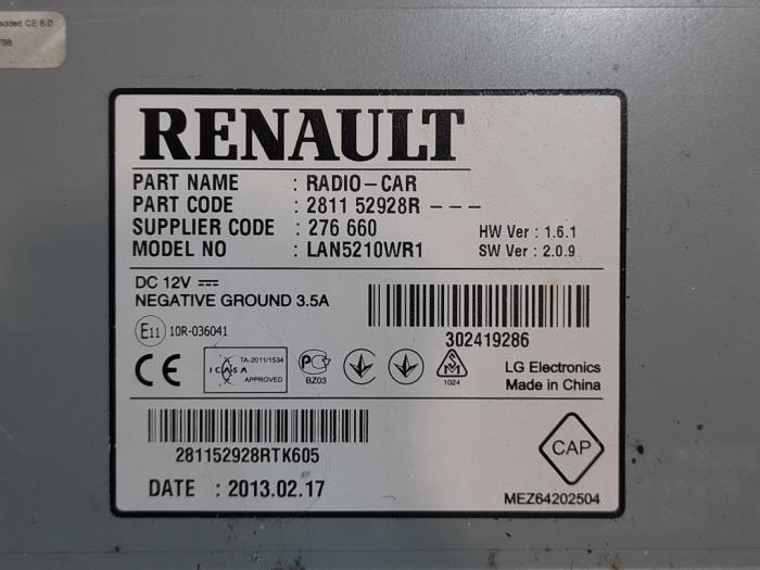 Radio d'un Renault Clio IV (5R) 1.5 dCi 75 FAP 2013