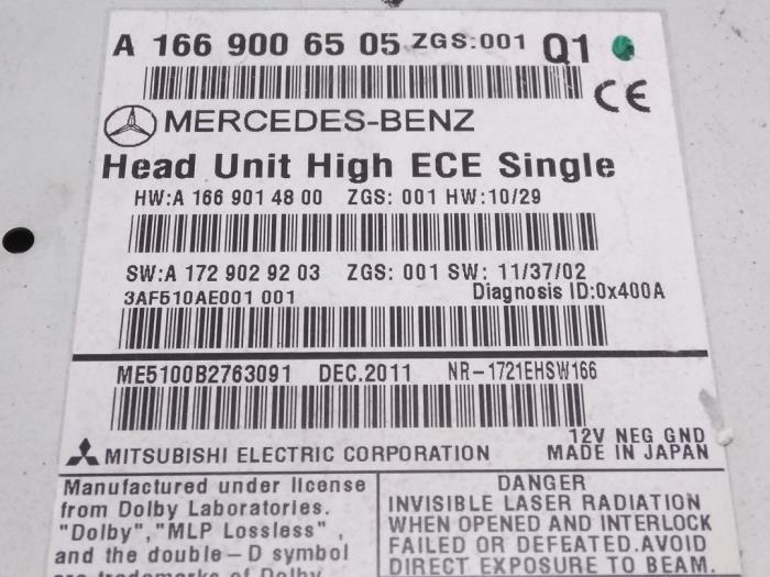 Radio d'un Mercedes-Benz ML III (166) 2.1 ML-250 CDI 16V BlueTEC 4-Matic 2014