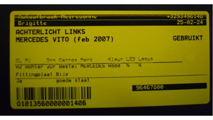 Tylne swiatlo pozycyjne lewe z Mercedes-Benz Vito (639.6) 2.2 109 CDI 16V 2007