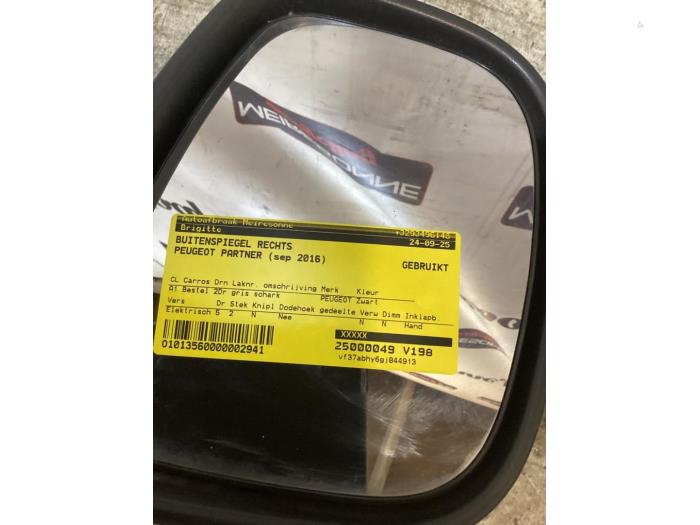 Wing mirror, right from a Peugeot Partner (GC/GF/GG/GJ/GK) 1.6 BlueHDi 100 2016