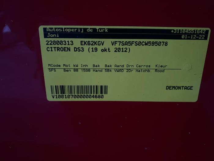 Citroen DS3 1.6 VTi 120 16V Salvage vehicle (2012, Red)