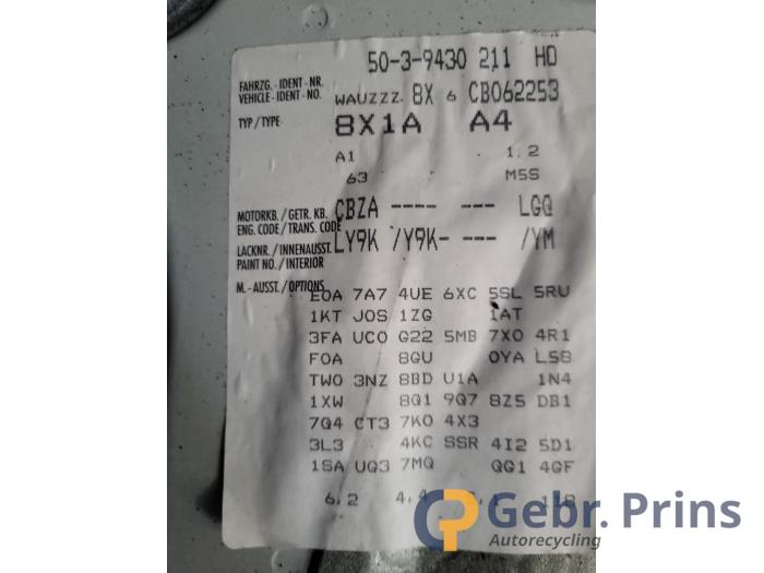 Audi A1 1.2 TFSI Samochód złomowany (2012, Bialy)