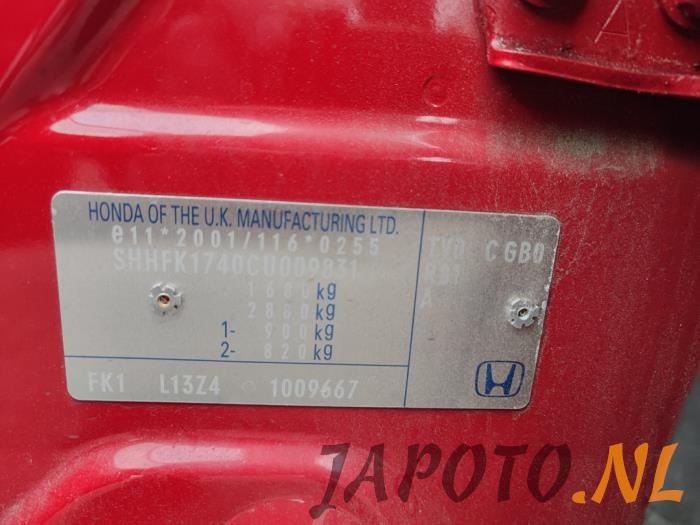 Honda Civic 1.4i VTEC 16V Samochód złomowany (2013, Czerwony)