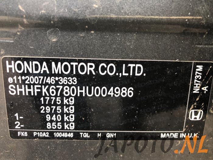 Honda Civic 1.0i VTEC Turbo 12V Épave (2018, Gris)